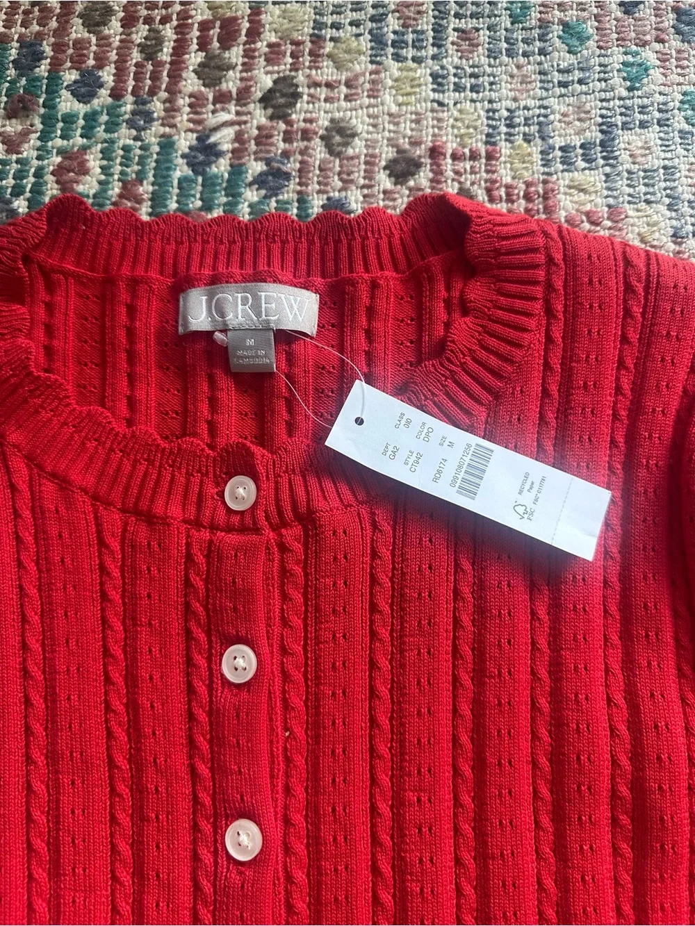 NWT J Crew Jackie pointelle short-sleeve cardigan dark poppy M